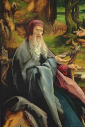 Besuch des heiligen Antonius beim heiligen Einsiedler Paulus, Detail aus dem Isenheimer Altar, ca. 1512-16